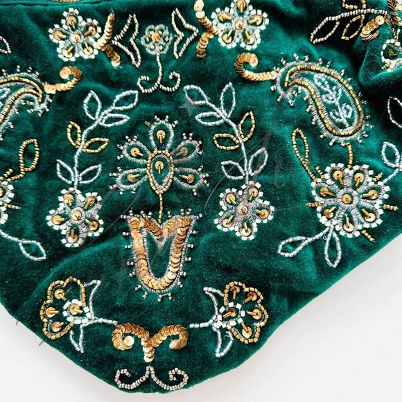 FREE PEOPLE Nashville Nights Beaded Sequin Velvet Shoulder Bag In Green NWT - Picture 4 of 9